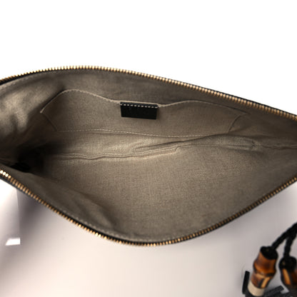 Gucci Pebbled Calfskin Large Bamboo Clutch Black 5 of 10