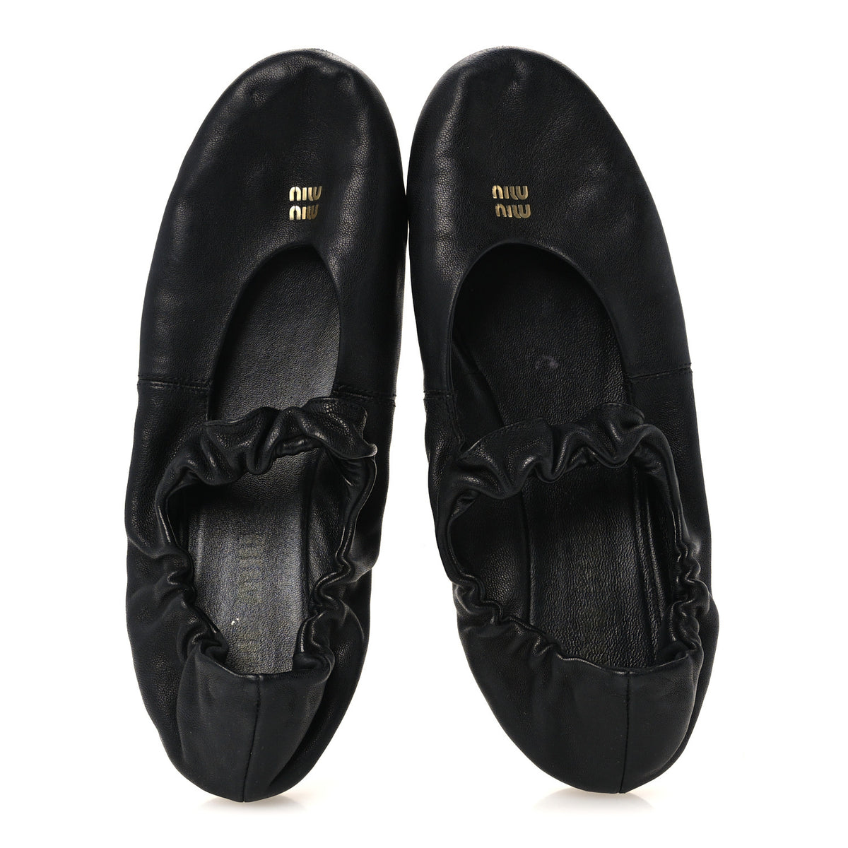 Nappa Ruched Ballerina Flats 37 Black