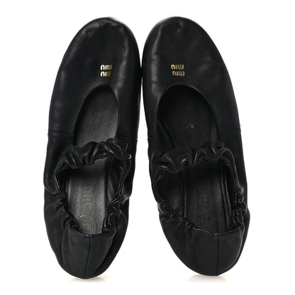 Miu Miu Nappa Ruched Ballerina Flats 37 Black 2 of 9