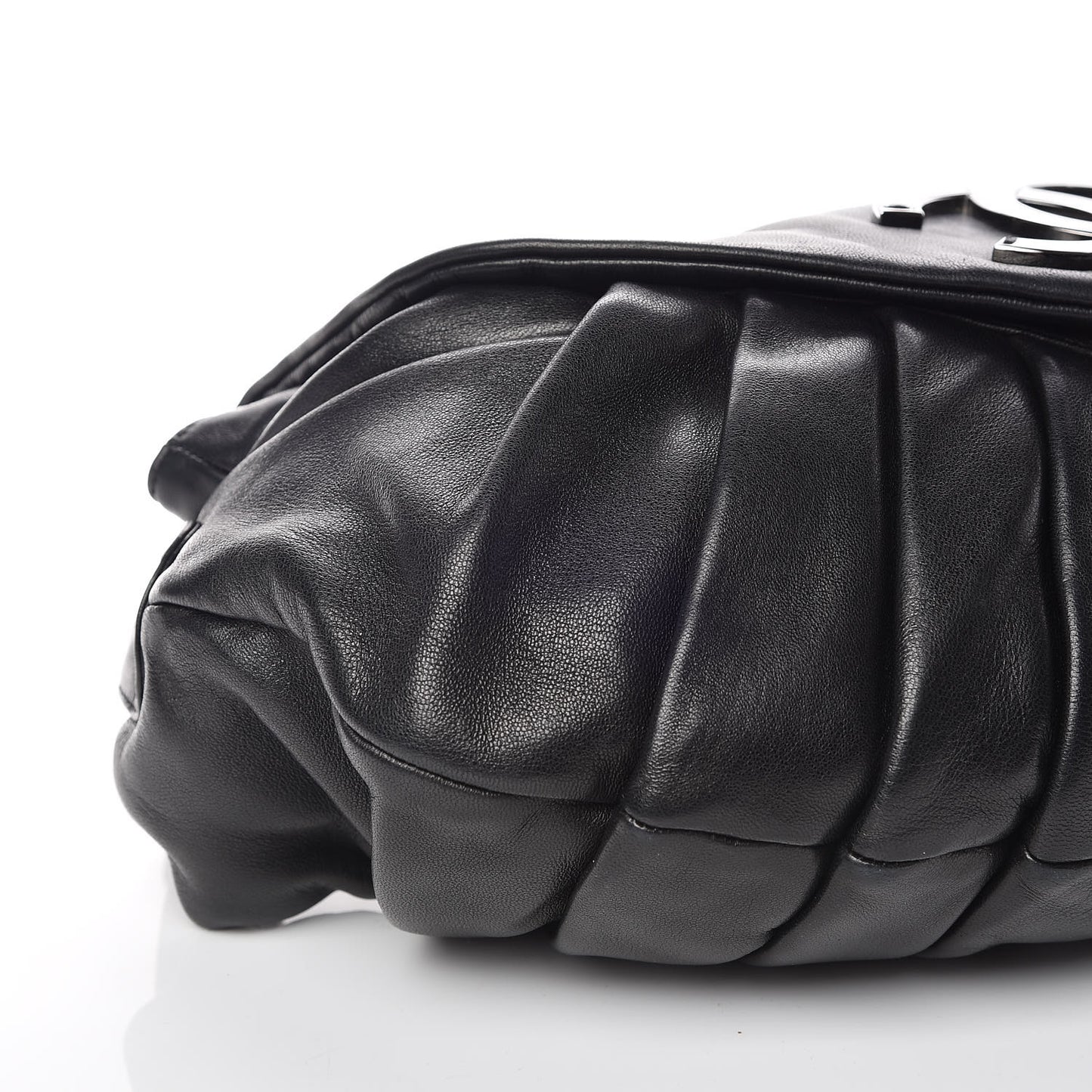 Lambskin Pleated CC Shoulder Bag Black