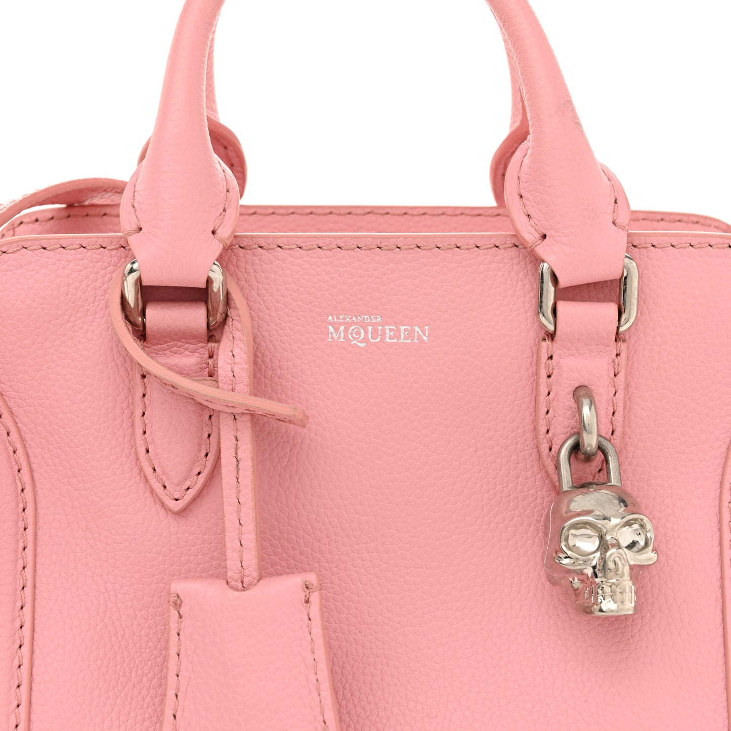 Pebbled Calfskin Mini Skull Padlock Zip Around Tote Petal