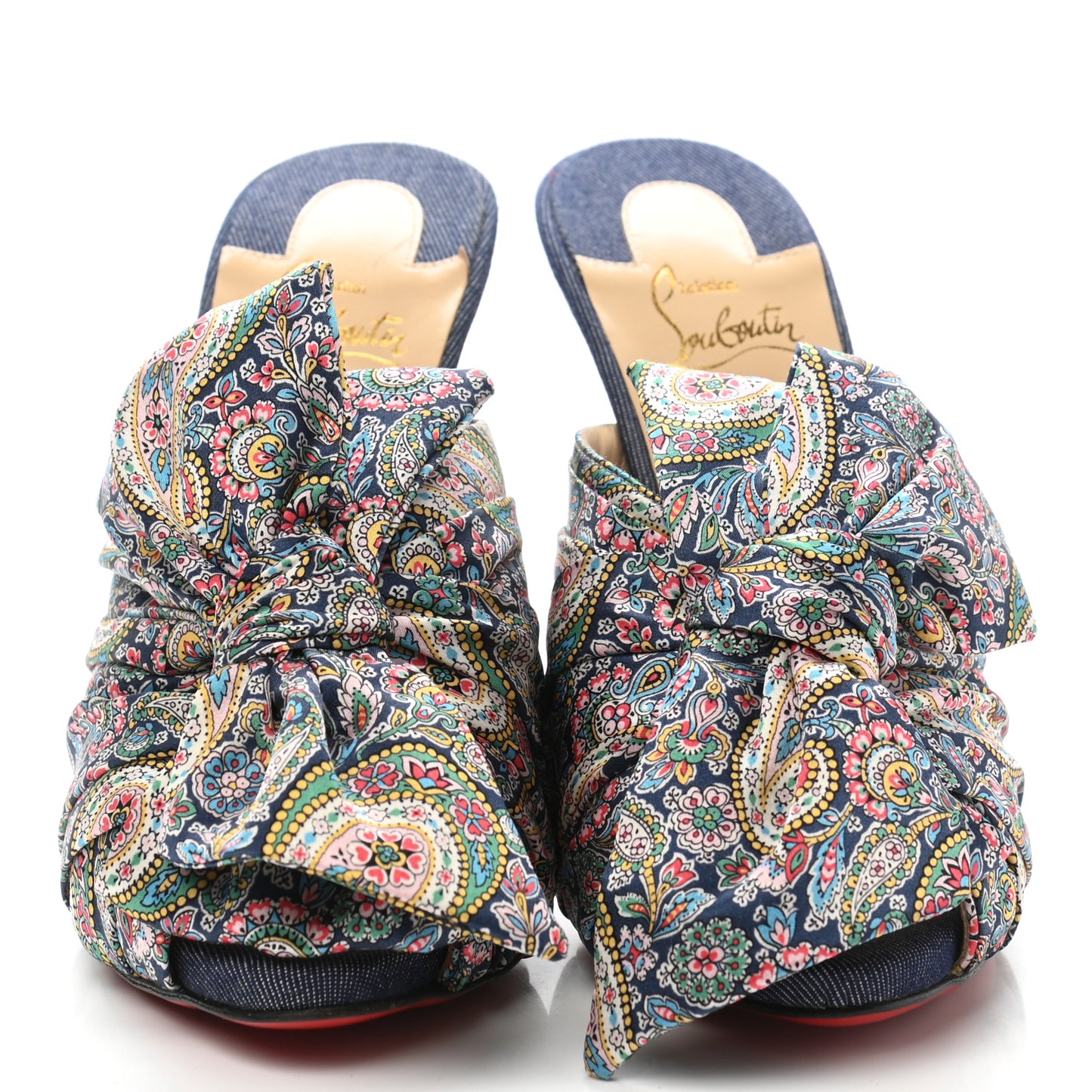 Satin Paisley Denim Moniquissima 120 Platform Slide Sandals 39 Positano Blue