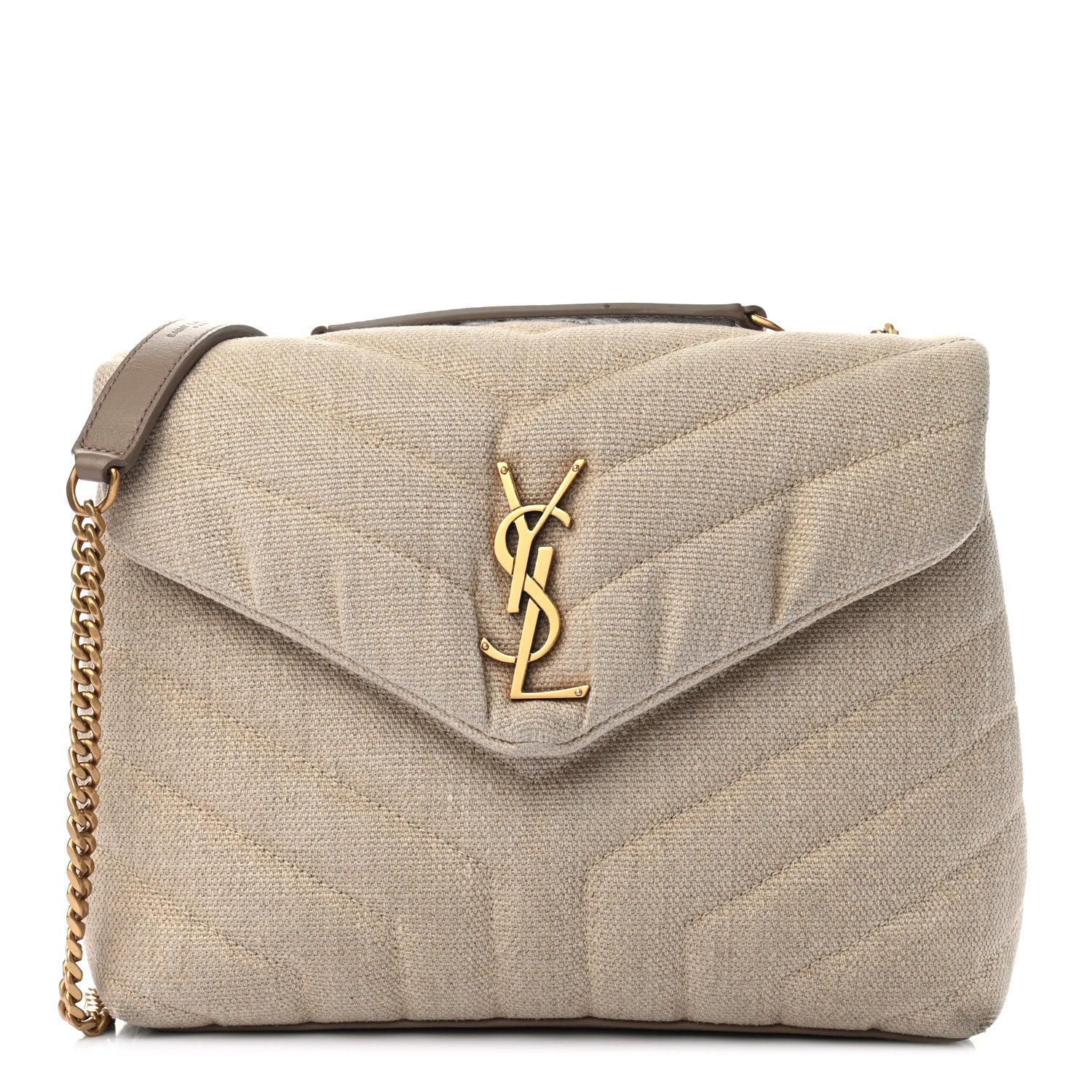 Saint Laurent Linen Y Quilted Monogram Small Loulou Chain Satchel Natural Taupe 1 of 9