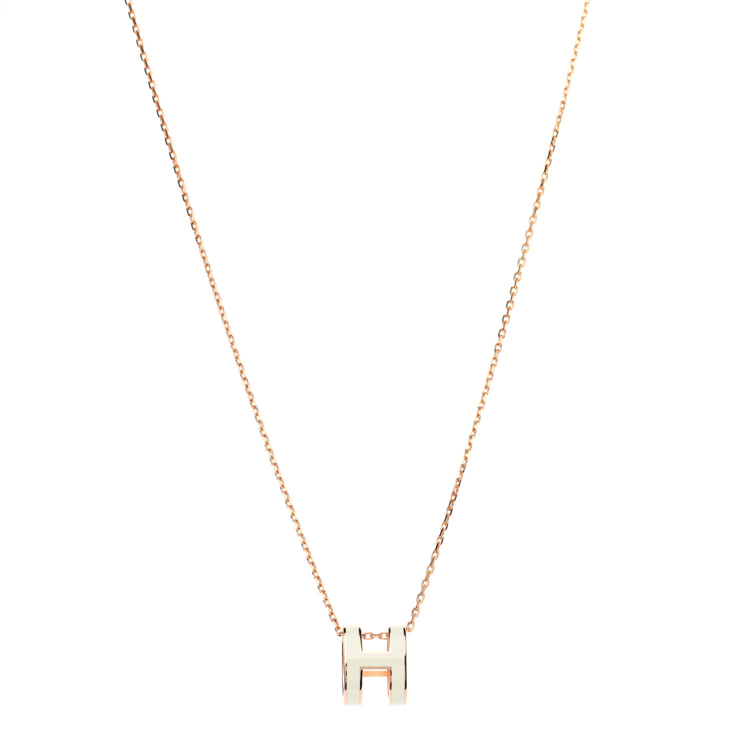 Hermes Lacquered Rose Gold Pop H Pendant Necklace White 1 of 7