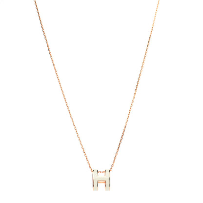 Hermes Lacquered Rose Gold Pop H Pendant Necklace White 1 of 7