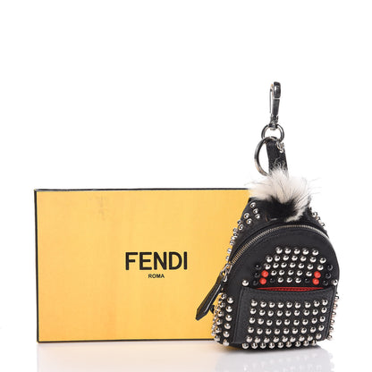 Fendi Nylon Nutria Fox Fur Studded Monster Eyes Mini Backpack Charm Argento Black Red 3 of 3
