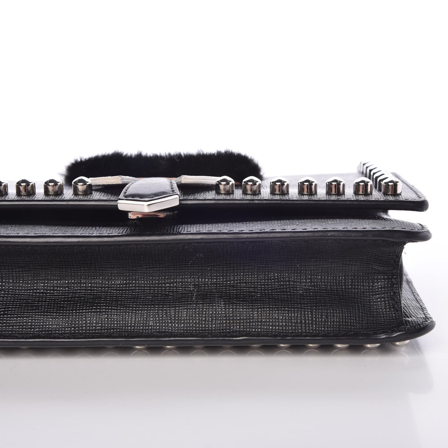 Vitello Elite Mink Fur Studded Karlito Tube Wallet on Chain Black