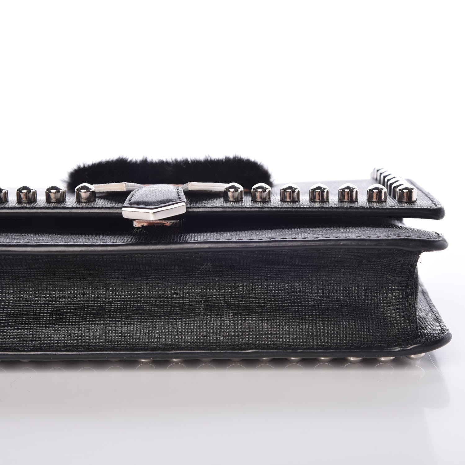 Fendi Vitello Elite Mink Fur Studded Karlito Tube Wallet on Chain Black 6 of 14
