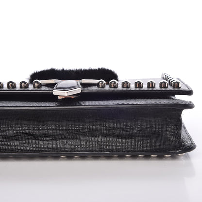 Fendi Vitello Elite Mink Fur Studded Karlito Tube Wallet on Chain Black 6 of 14