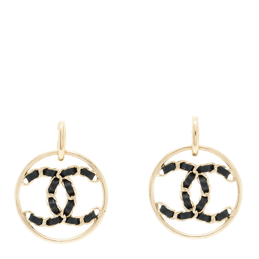 Lambskin High Society CC Round Drop Earrings Gold Black