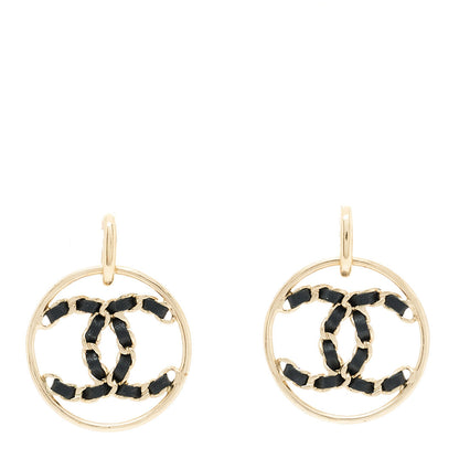 Chanel Lambskin High Society CC Round Drop Earrings Gold Black 1 of 4