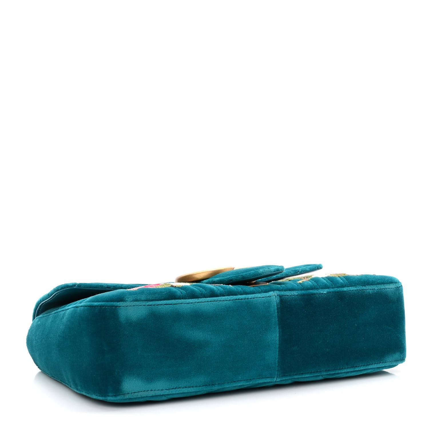 Gucci Velvet Matelasse XXV Embroidered Medium GG Marmont Shoulder Bag Pavone Cyan 4 of 10