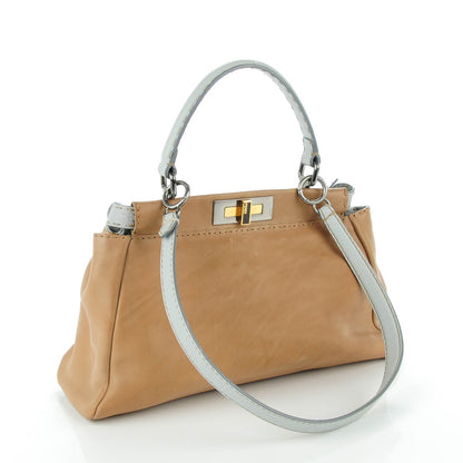 Fendi Vitello Saddle Cuoio Romano Selleria Medium Peekaboo Iconic Satchel Fango Acqua 3 of 10