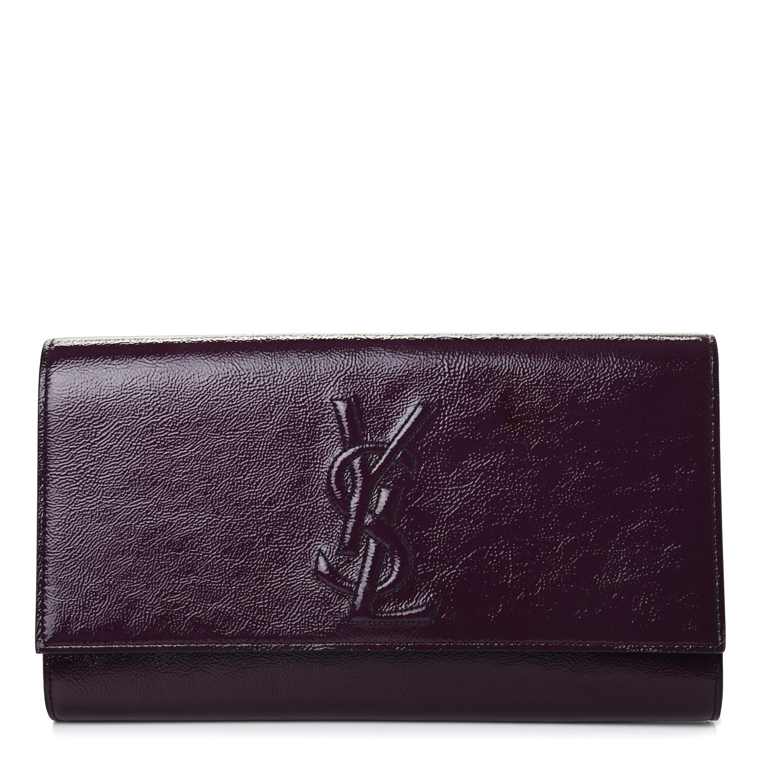 Saint Laurent Textured Patent Calfskin Large Belle De Jour Clutch Berry 1 of 4