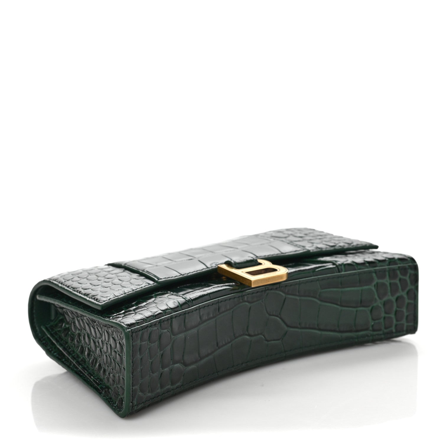 Balenciaga Shiny Calfskin Crocodile Embossed Small Hourglass Evening Chain Bag Forest Green 3 of 5