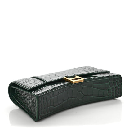 Balenciaga Shiny Calfskin Crocodile Embossed Small Hourglass Evening Chain Bag Forest Green 3 of 5