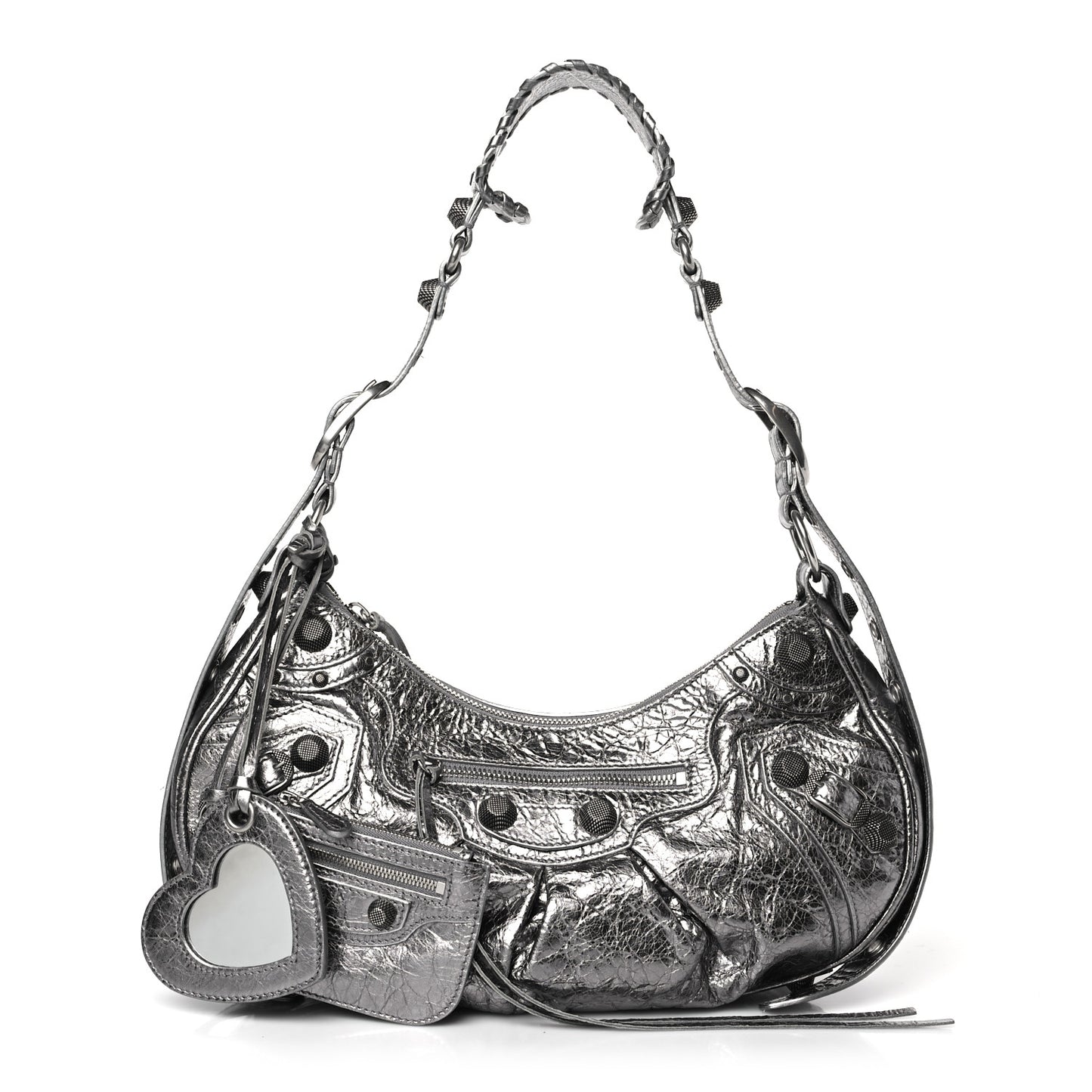 Metallic Agneau Arena Small Le Cagole Shoulder Bag Silver