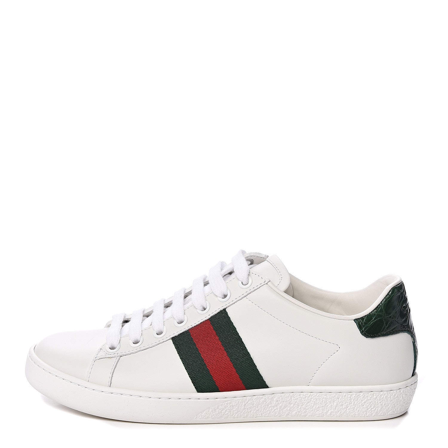 Gucci Calfskin Crocodile Web Womens Ace Sneakers 36 White Green 1 of 9
