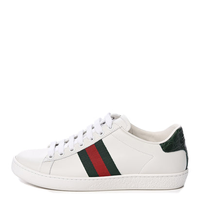 Gucci Calfskin Crocodile Web Womens Ace Sneakers 36 White Green 1 of 9