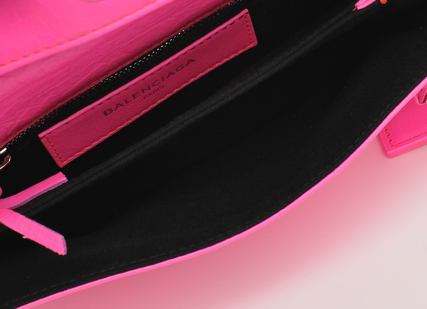 Balenciaga Agneau Classic Silver Hardware Mini Envelope Strap Clutch Rose Fluo 5 of 10