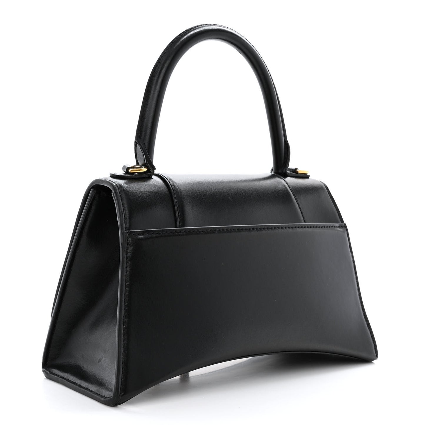 Shiny Box Calfskin Small Hourglass Top Handle Bag Black