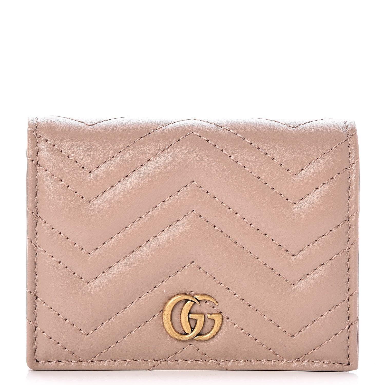 Gucci Calfskin Matelasse GG Marmont Card Case Wallet Porcelain Rose 1 of 8