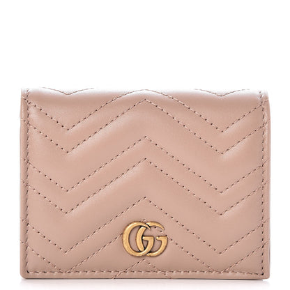 Gucci Calfskin Matelasse GG Marmont Card Case Wallet Porcelain Rose 1 of 8
