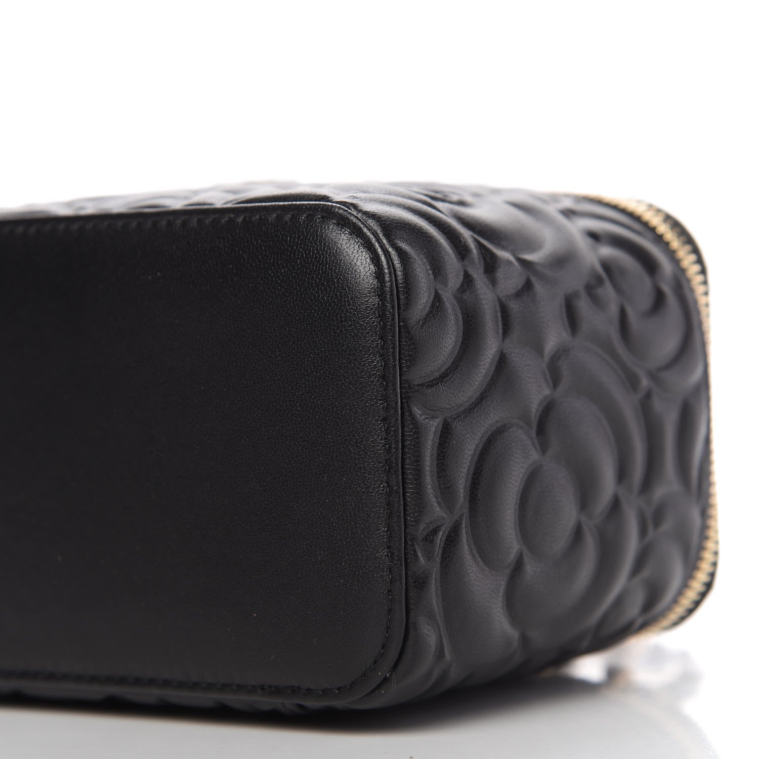 Chanel Lambskin Camellia Embossed Small Vanity Case With Chain Black 7 of 11