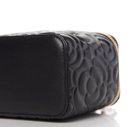Chanel Lambskin Camellia Embossed Small Vanity Case With Chain Black 7 of 11