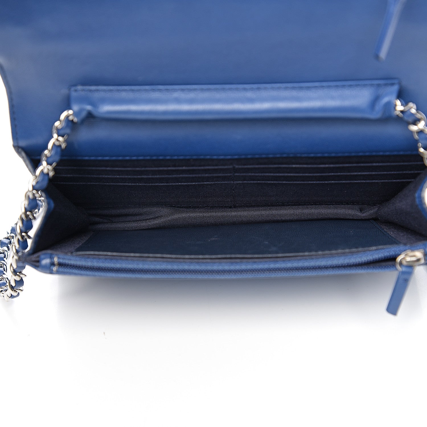 Chanel Lambskin Stitched Wallet On Chain WOC Blue 4 of 12