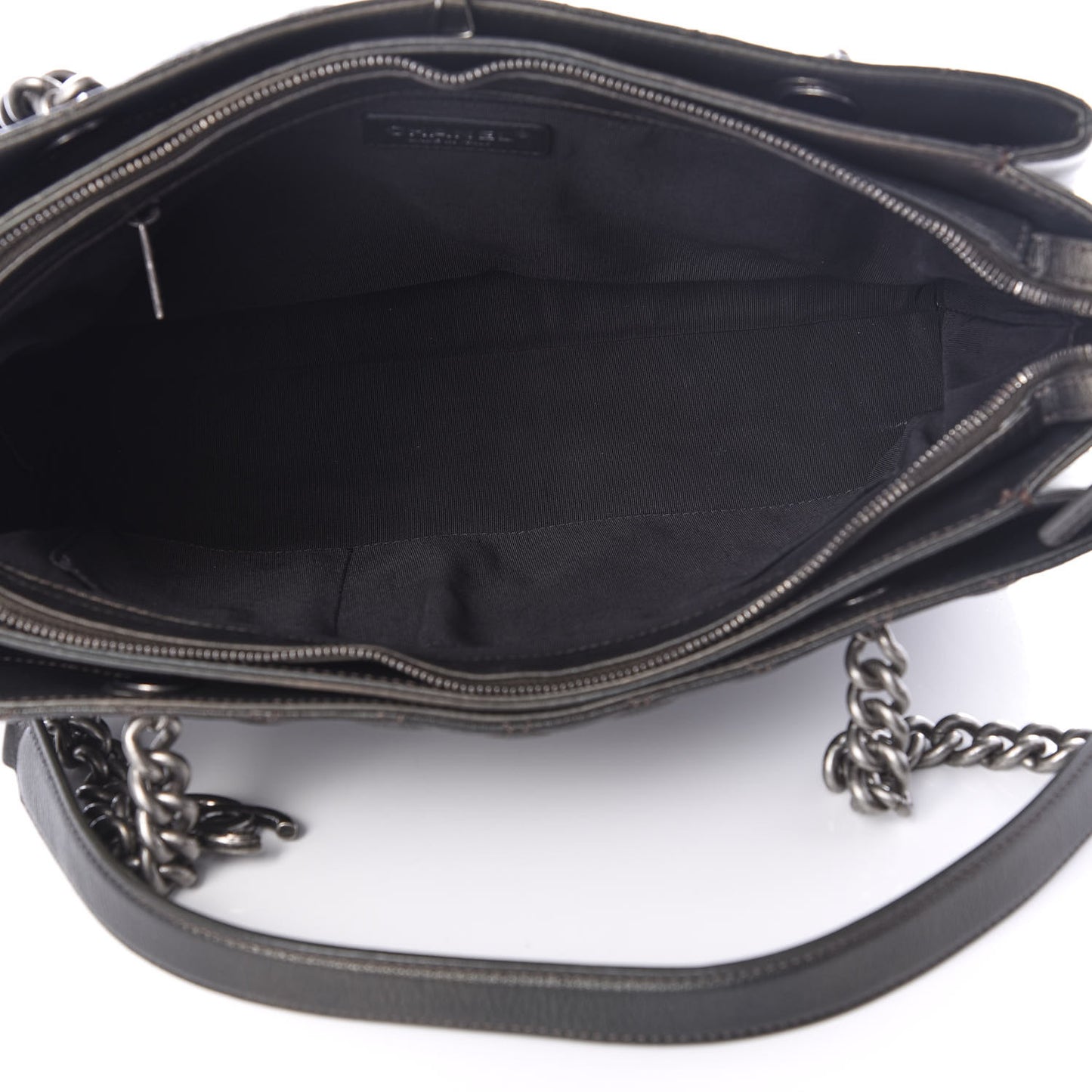 Metallic Goatskin Quilted Medium Rock In Rome Tote Charcoal