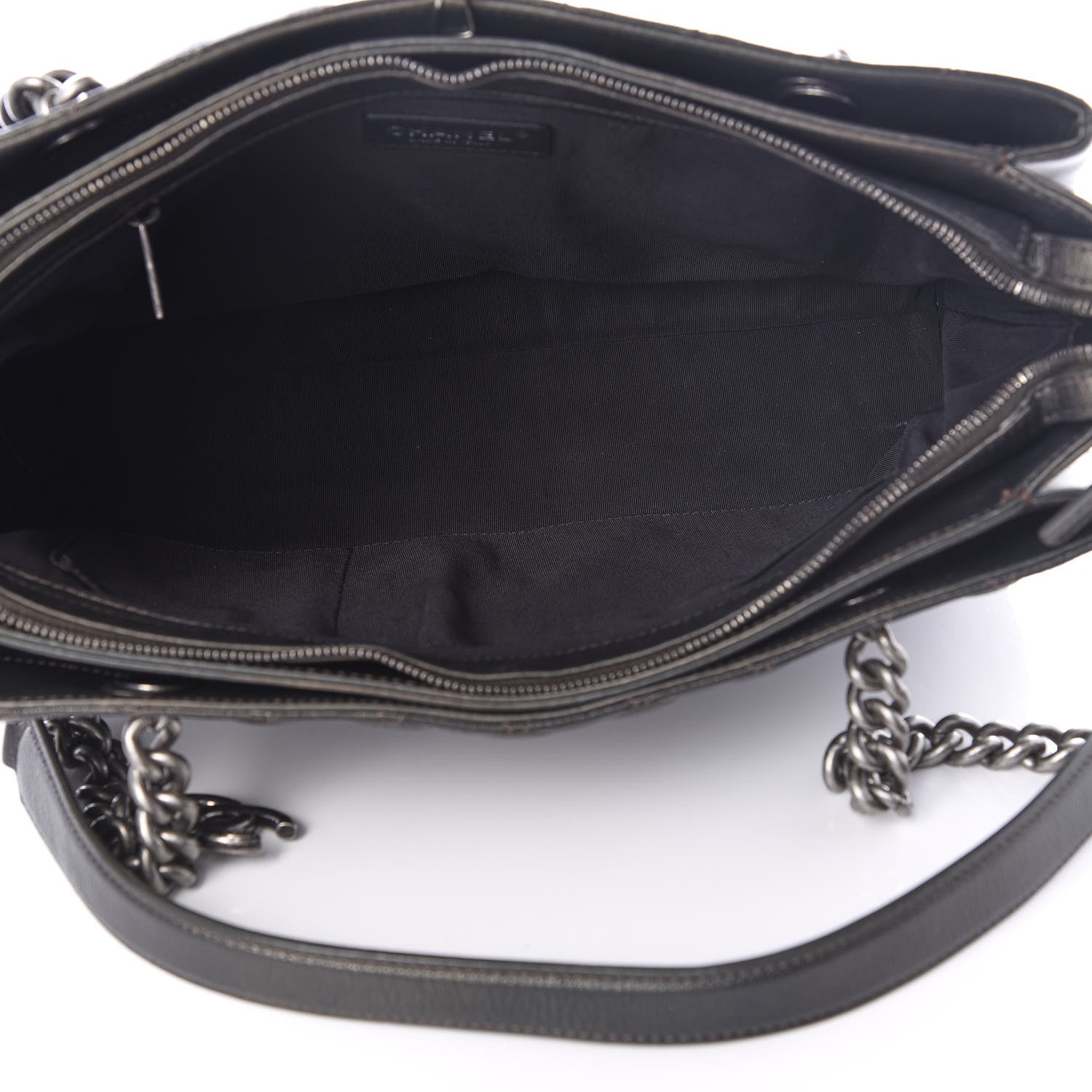 Chanel Metallic Goatskin Quilted Medium Rock In Rome Tote Charcoal 4 of 9