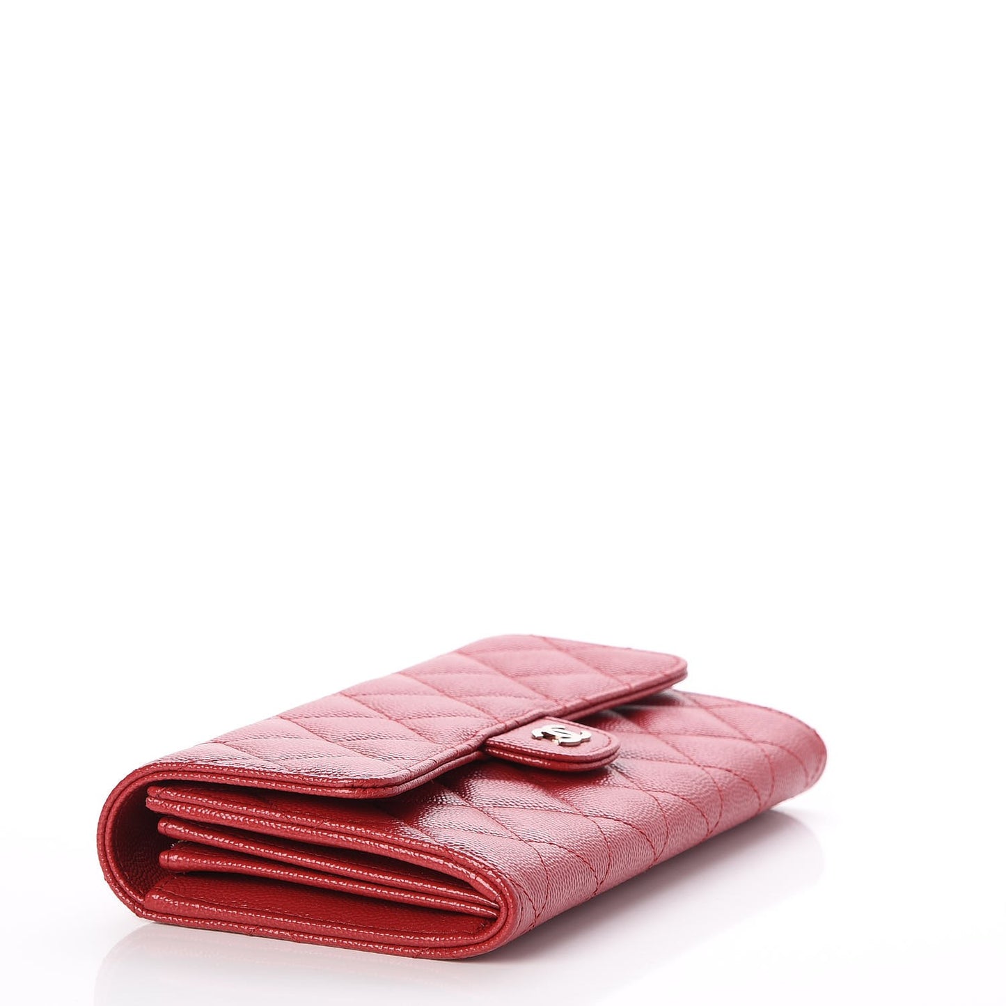 Caviar Quilted Large Gusset Flap Wallet Dark Red
