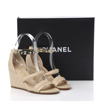 Chanel Lambskin Charms Wedge Sandals 36 Beige 11 of 11