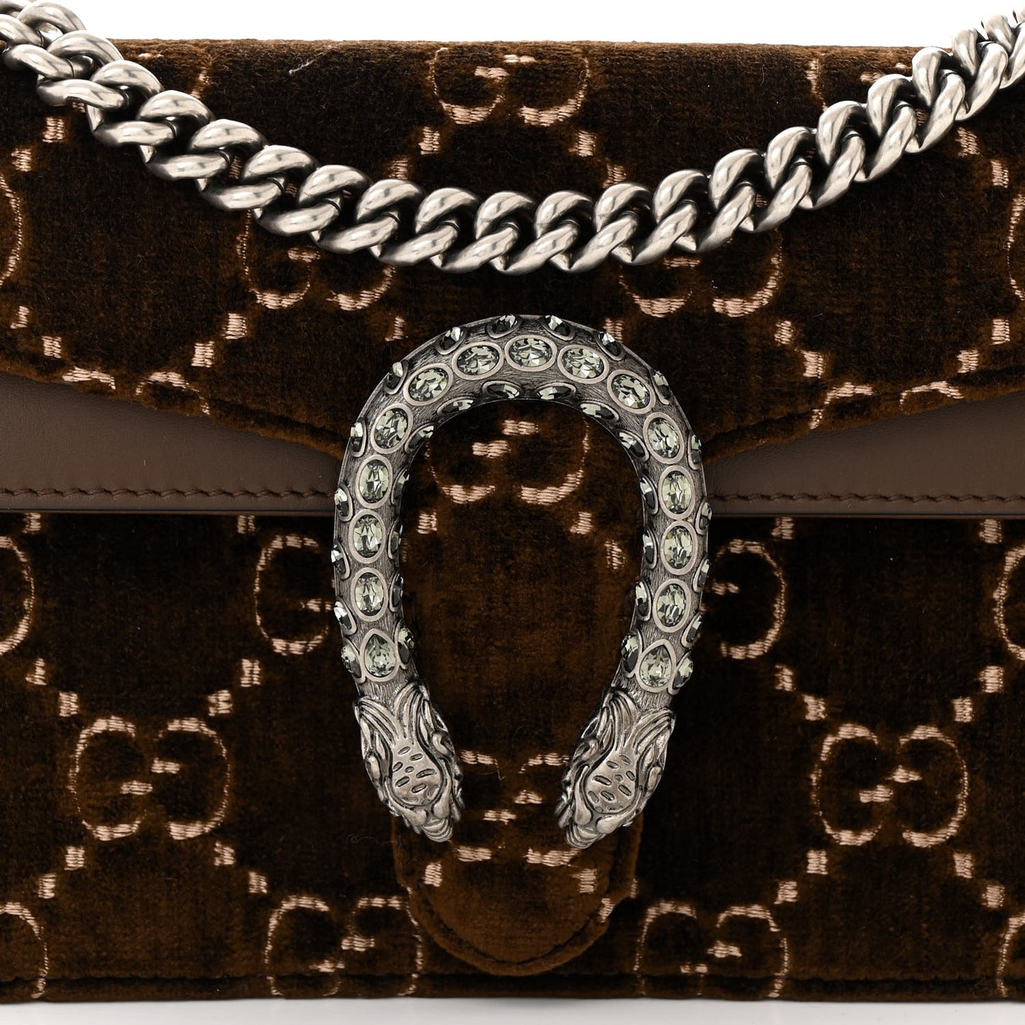 Velvet Moon Calfskin Crystal GG Monogram Small Dionysus Shoulder Bag Brown Vintage Cocoa Black Diamond