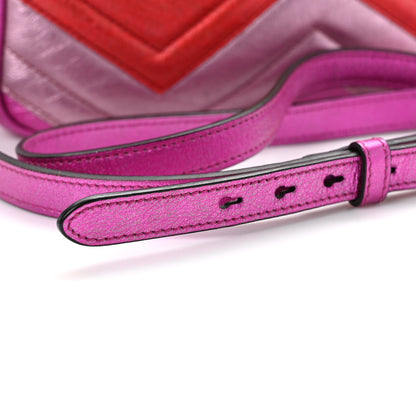 Gucci Laminated Nappa Matelasse Small GG Marmont Chain Shoulder Bag Fuxia Rosso Rosa 14 of 15