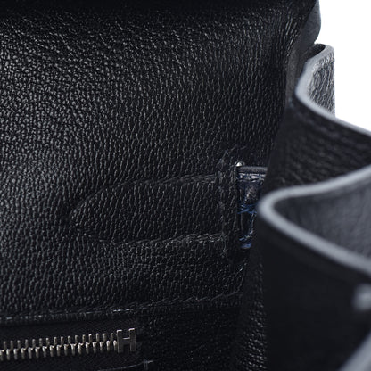 Hermes Taurillon Novillo Shiny Niloticus Crocodile Birkin Touch 30 Black Bleu Marine 24 of 29