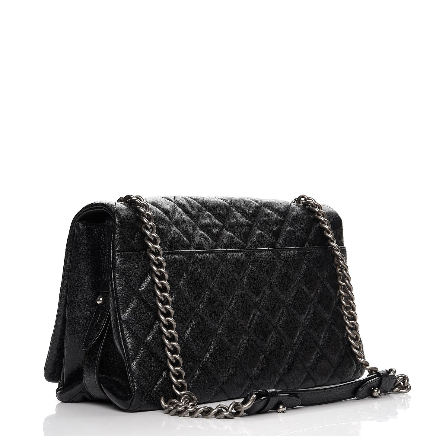Metallic Goatskin Quilted Large City Rock Flap Black