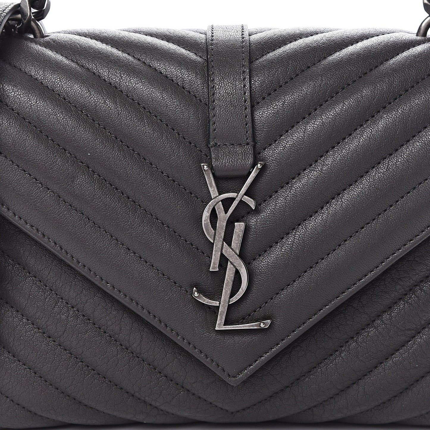 Sheepskin Matelasse Chevron Monogram Medium College Bag Asphalt