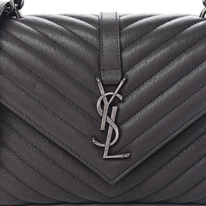 Saint Laurent Sheepskin Matelasse Chevron Monogram Medium College Bag Asphalt 7 of 10