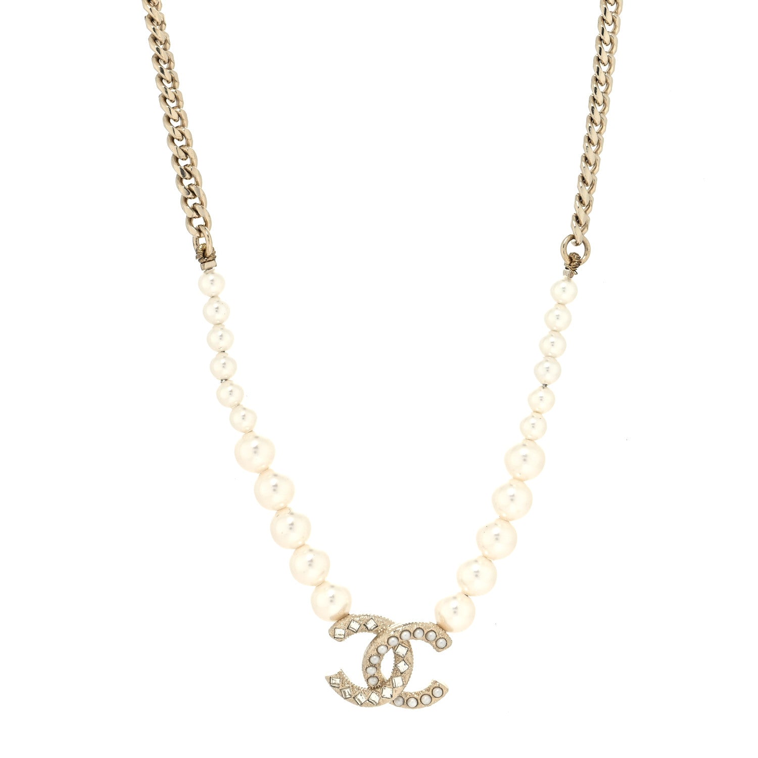 Chanel Pearl Crystal Chain CC Necklace Gold 1 of 5