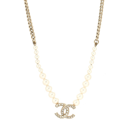 Chanel Pearl Crystal Chain CC Necklace Gold 1 of 5