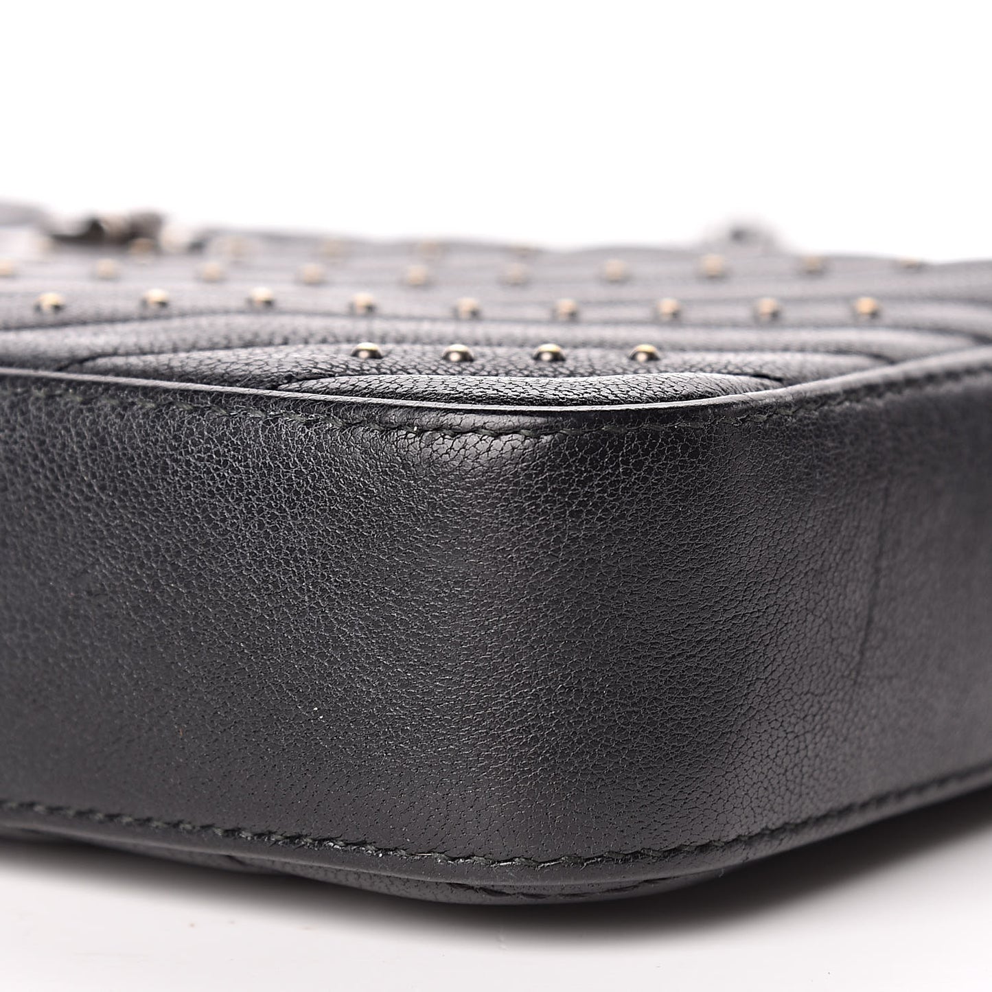Sheepskin Chevron Quilted Studded Reissue Small Clutch With Chain Black