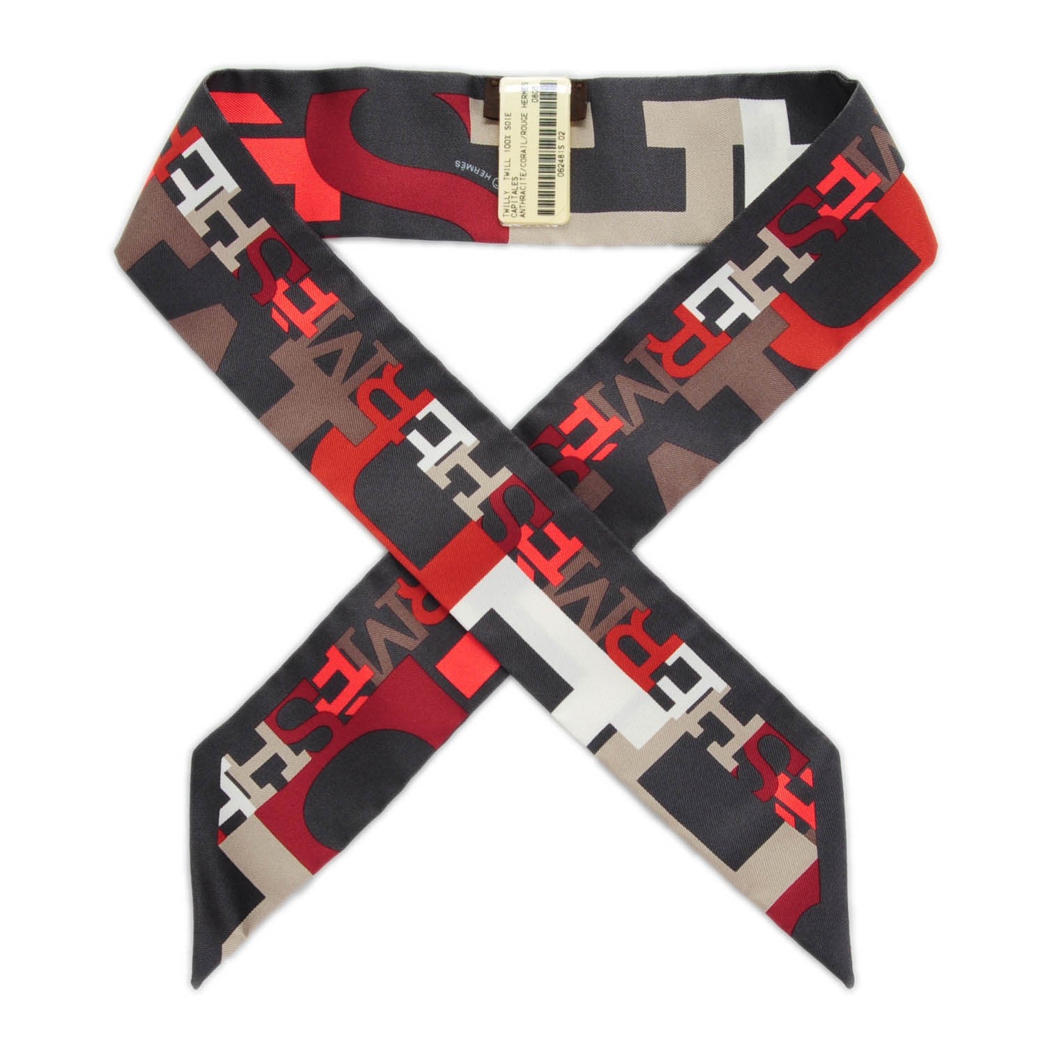 Hermes Silk Capitales Twilly Anthracite Corail Rouge 1 of 5