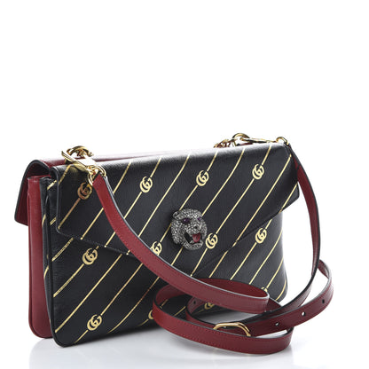 Gucci Calfskin Diagonal GG Medium Thiara Double Envelope Shoulder Bag Black Red 3 of 10