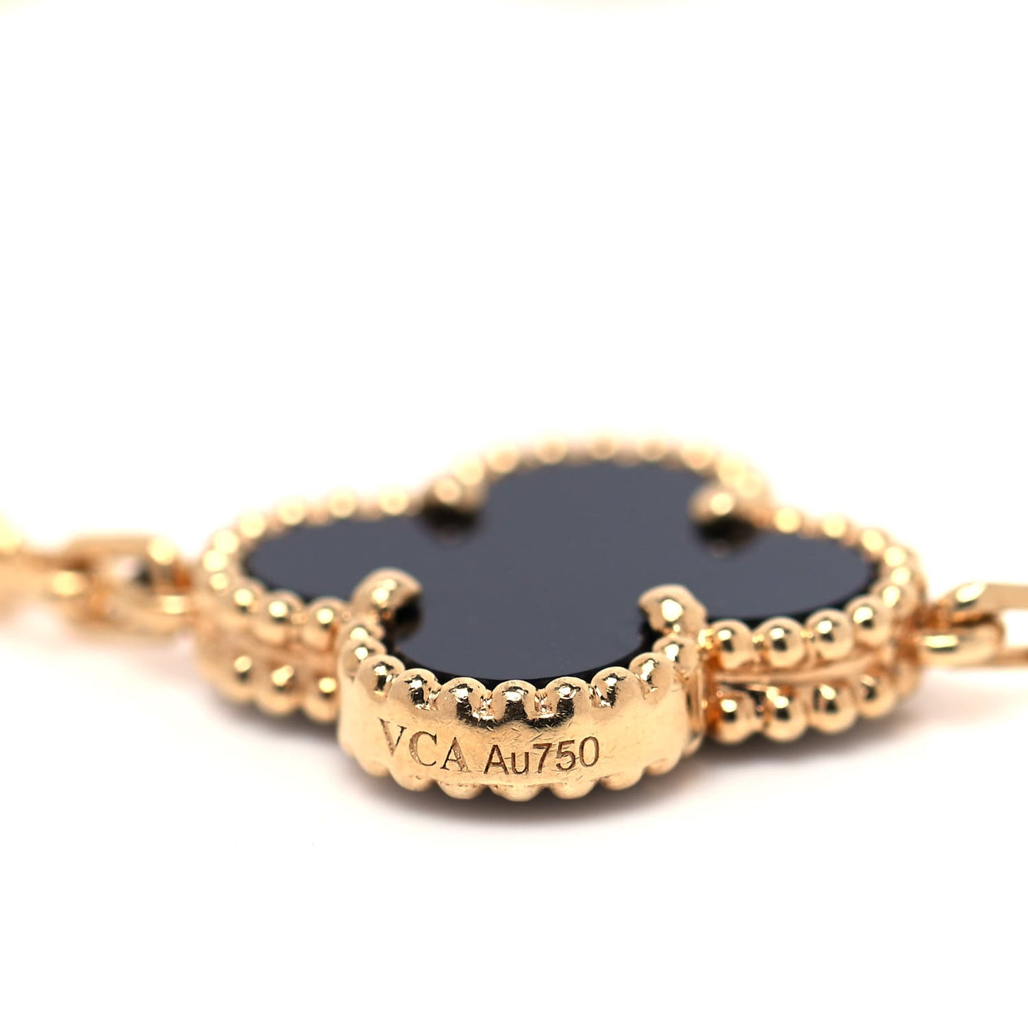 18K Yellow Gold Black Onyx 5 Motifs Vintage Alhambra Bracelet