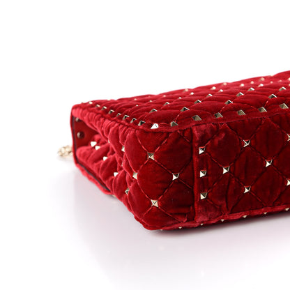 Valentino Garavani Velvet Medium Rockstud Spike Shoulder Bag Rosso Valentino 7 of 9