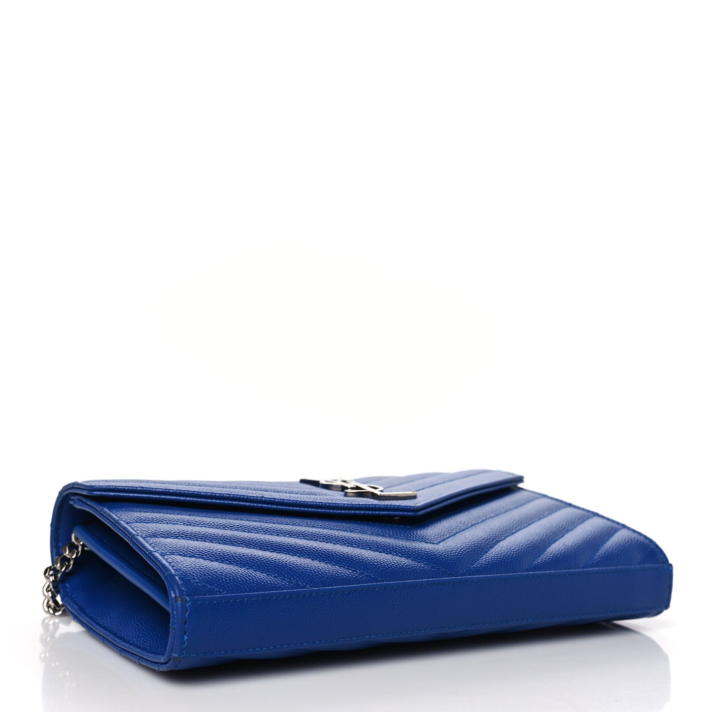 Grain De Poudre Matelasse Chevron Monogram Chain Wallet Blue Majorelle