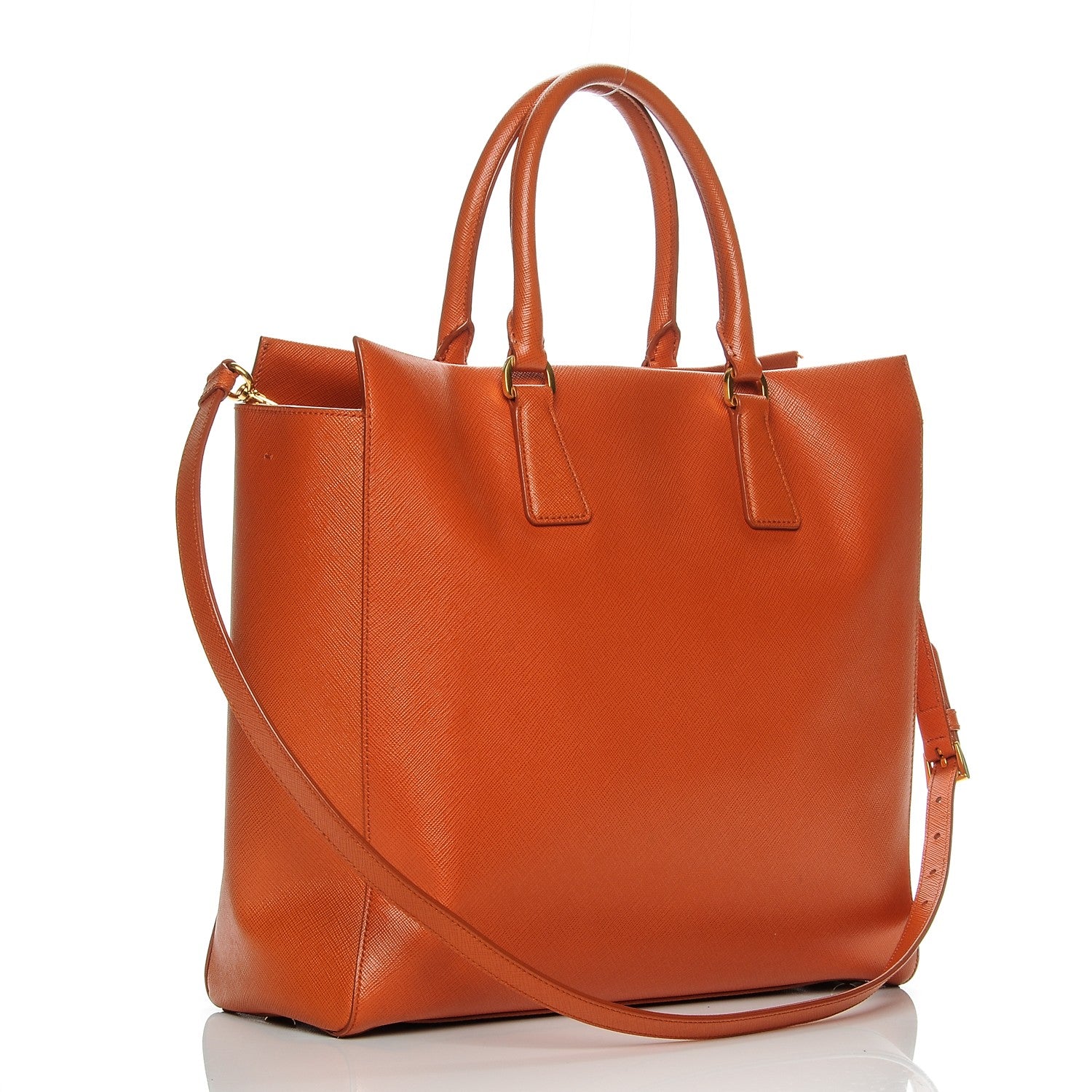 Prada Saffiano Lux Double Handle Shopping Tote Papaya 3 of 8