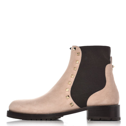 Valentino Garavani Suede Rockstud Beatle Chelsea 20mm Ankle Boots 40 Poudre 1 of 9
